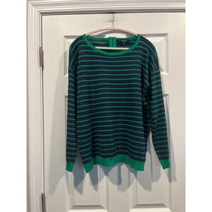 Spense Knits Womens Navy Green Striped Long Sleeve Sweater Back Zip‎ Size L